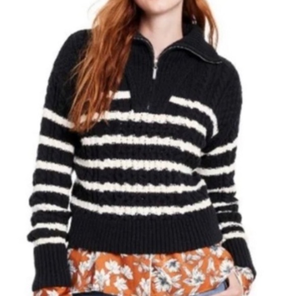 La Ligne x Target Black Quarter Zip Striped Cable Knit Sweater, Size XXS, EUC - Picture 4 of 16